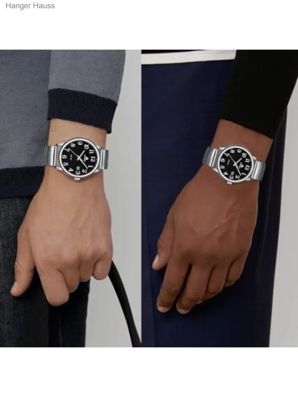 Mens Easy Read Analog Quartz Watch Stainless Steel Band Waterproof